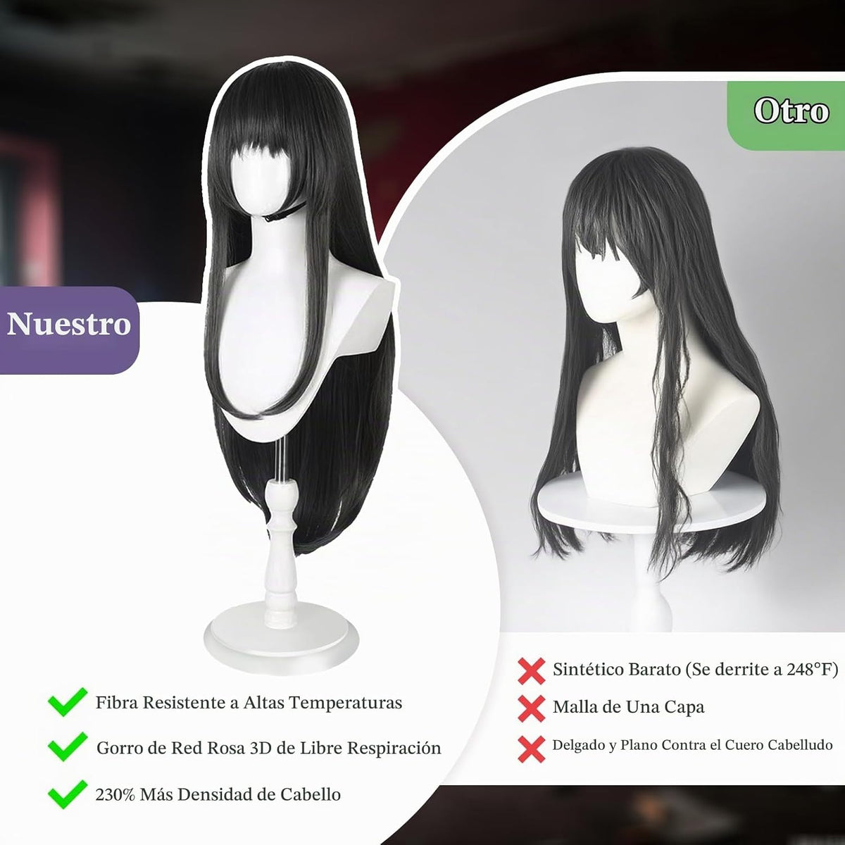 YONGCANWIG Bonita peluca larga de Halloween para cosplay, 2 gorras...