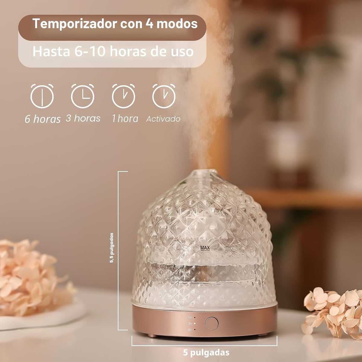 Difusor de aceite esencial de 200ml con depósito de vidrio, cúpula...