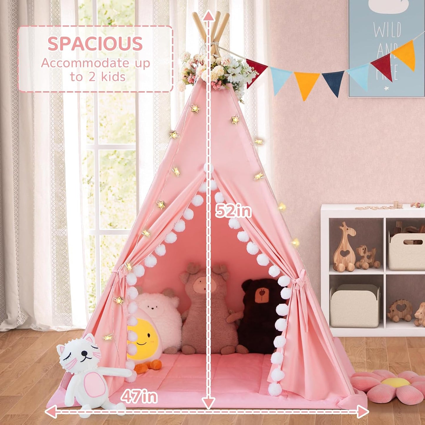 WIRHAO - Tienda de campaña tipi para niños con alfombra acolchada,...