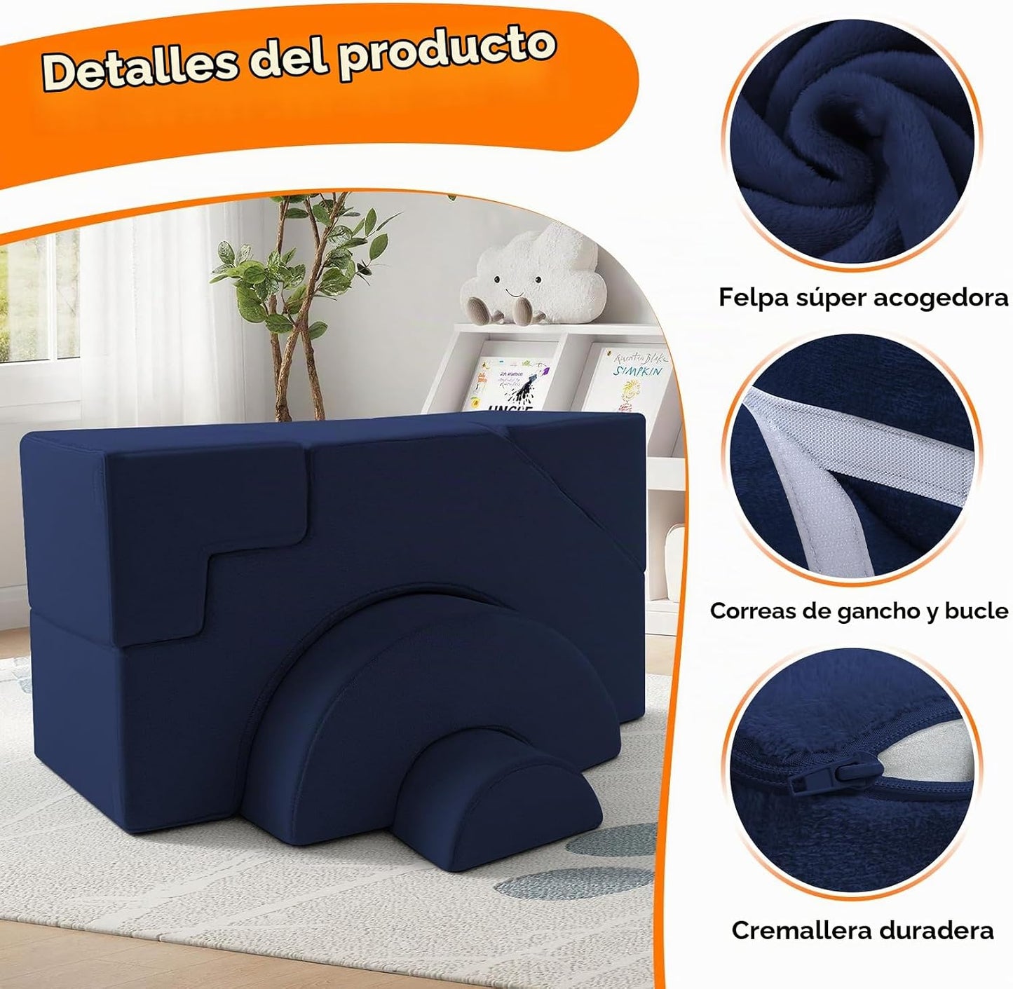 MeMoreCool Sofá infantil con tobogán y escalera, sofá de espuma con...