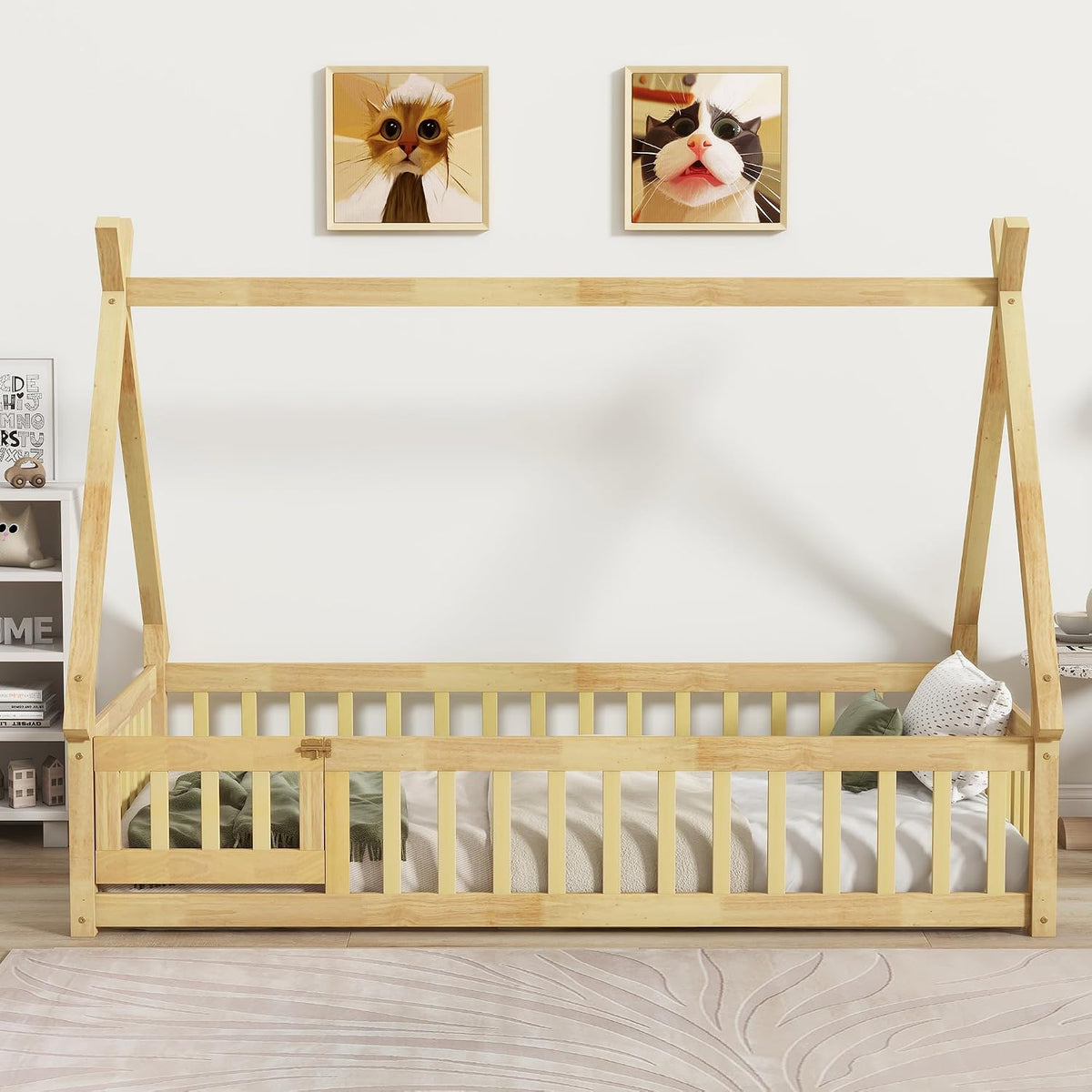 Bellemave Cama de suelo Montessori de tamaño individual para niños,...