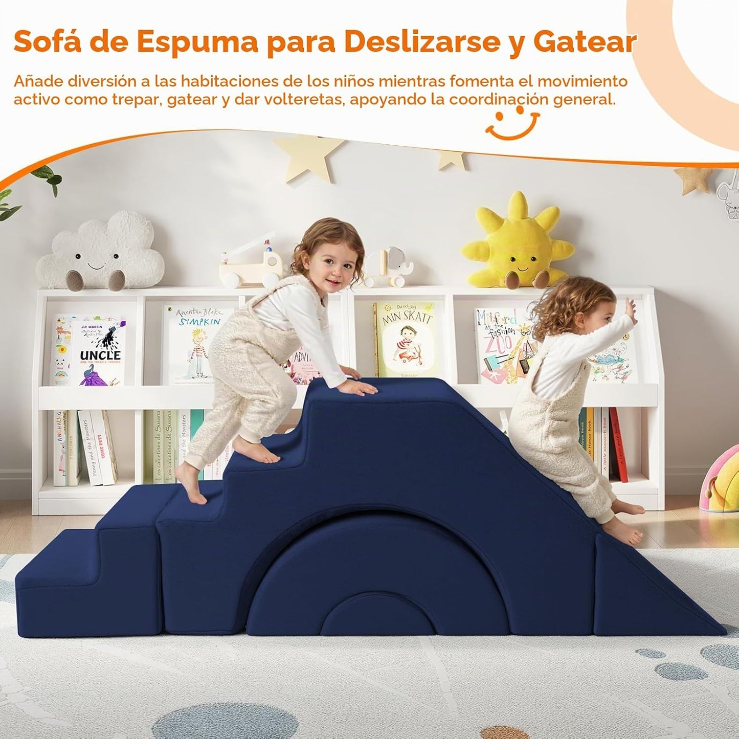 MeMoreCool Sofá infantil con tobogán y escalera, sofá de espuma con...