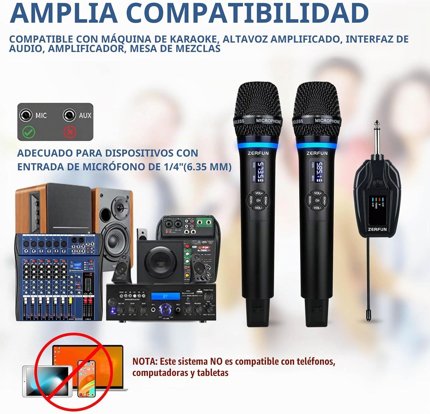 ZERFUN Micrófonos inalámbricos duales recargables, sistema de micró...