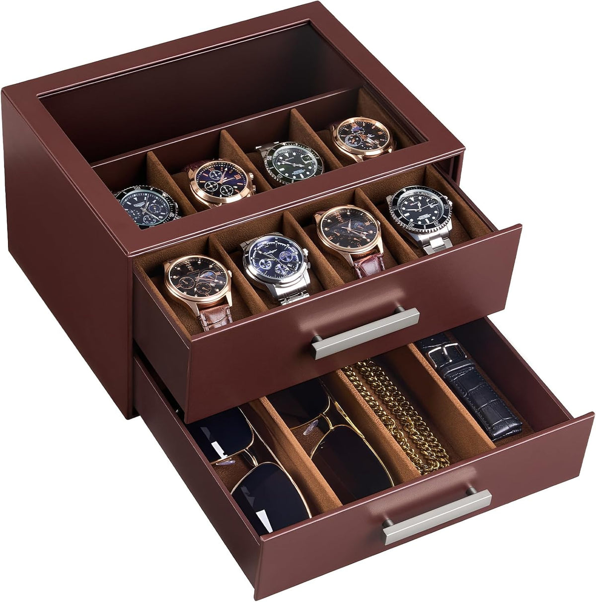 ProCase Caja de reloj de 8 ranuras para hombre, caja de gafas de so...