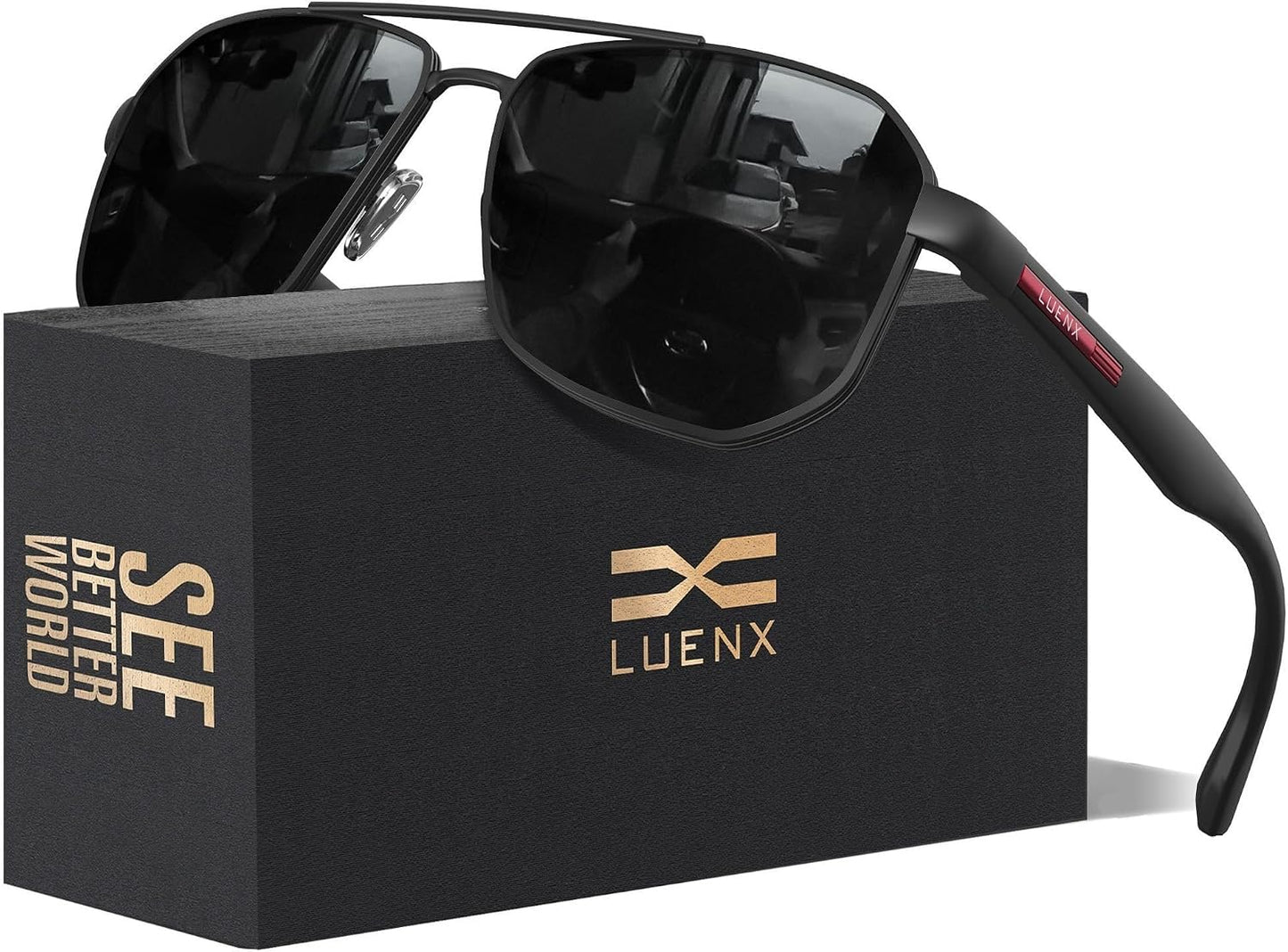 LUENX - Gafas de sol Aviator para hombres con lentes polarizadas po...