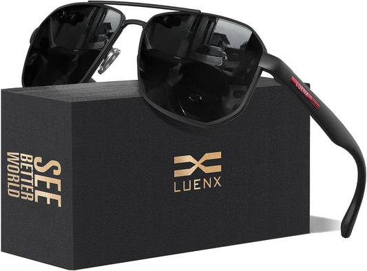 LUENX - Gafas de sol Aviator para hombres con lentes polarizadas po...