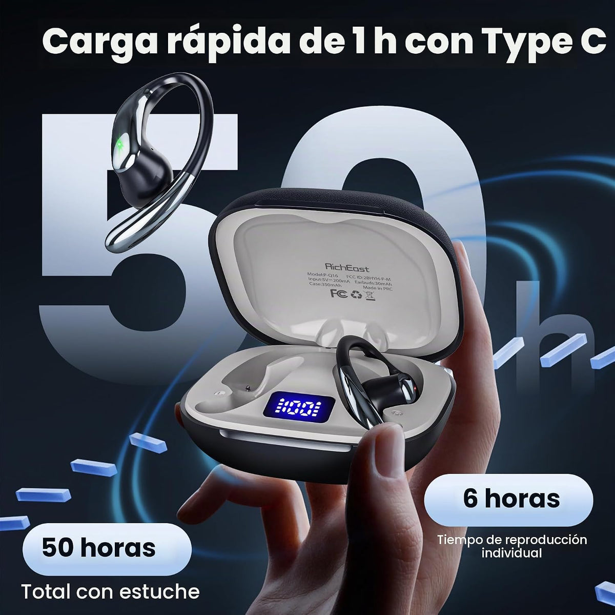 RichEast Auriculares Bluetooth inalámbricos Bluetooth 6.0, auricula...