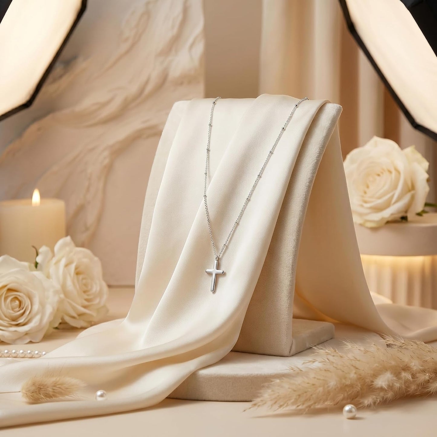 BLThing Collar de cruz de plata de ley 925 y oro de 18 quilates par...