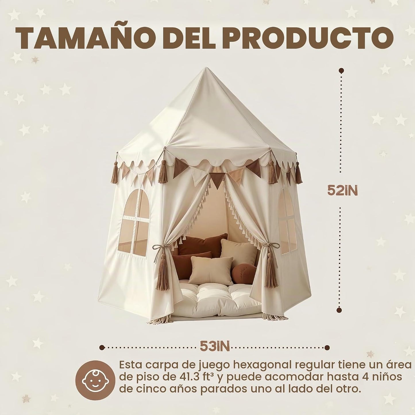 Tienda de campaña grande para niños con luces de estrellas, bandera...