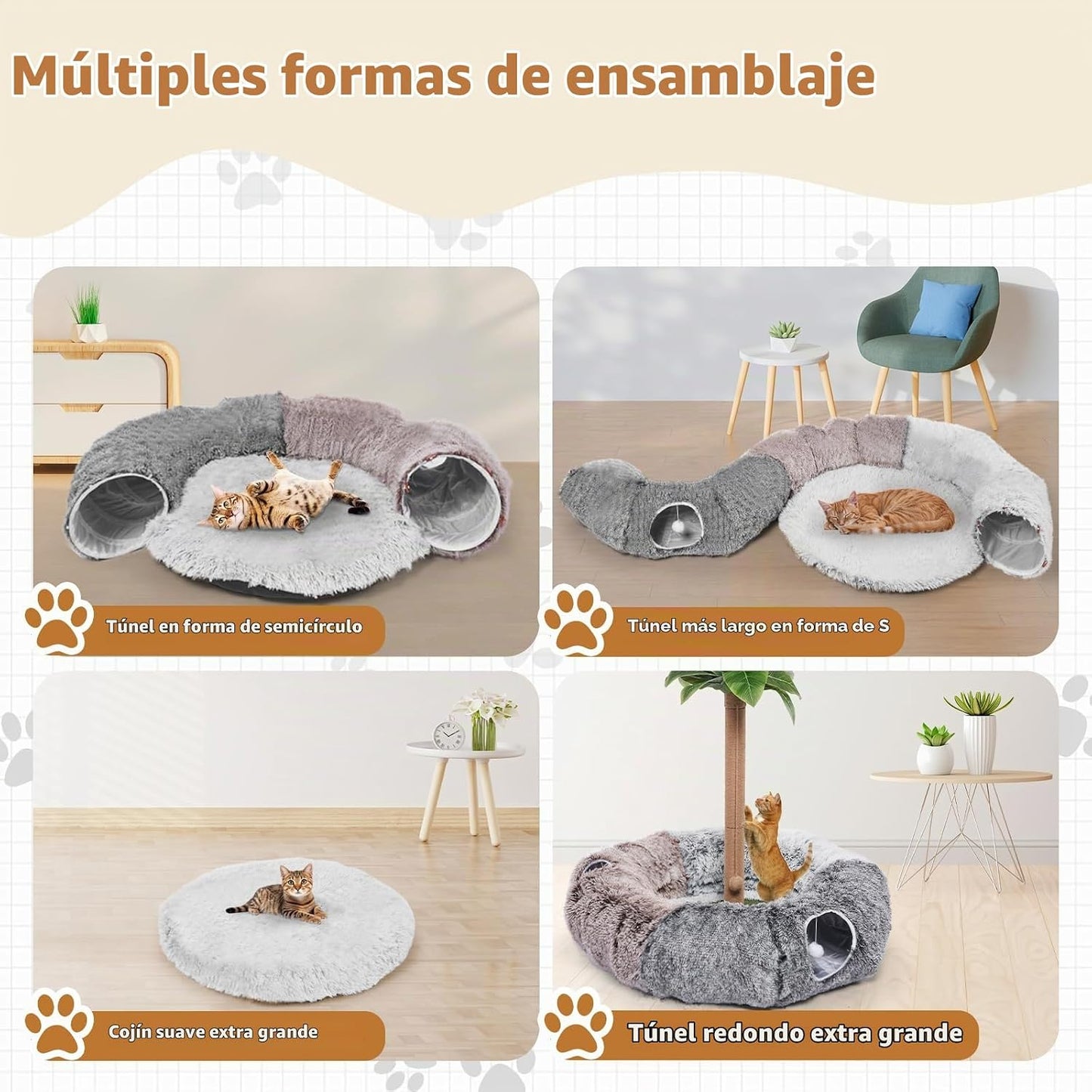Odoland Túneles Grandes para Gatos de Interior Cama Esponjosa y Cál...