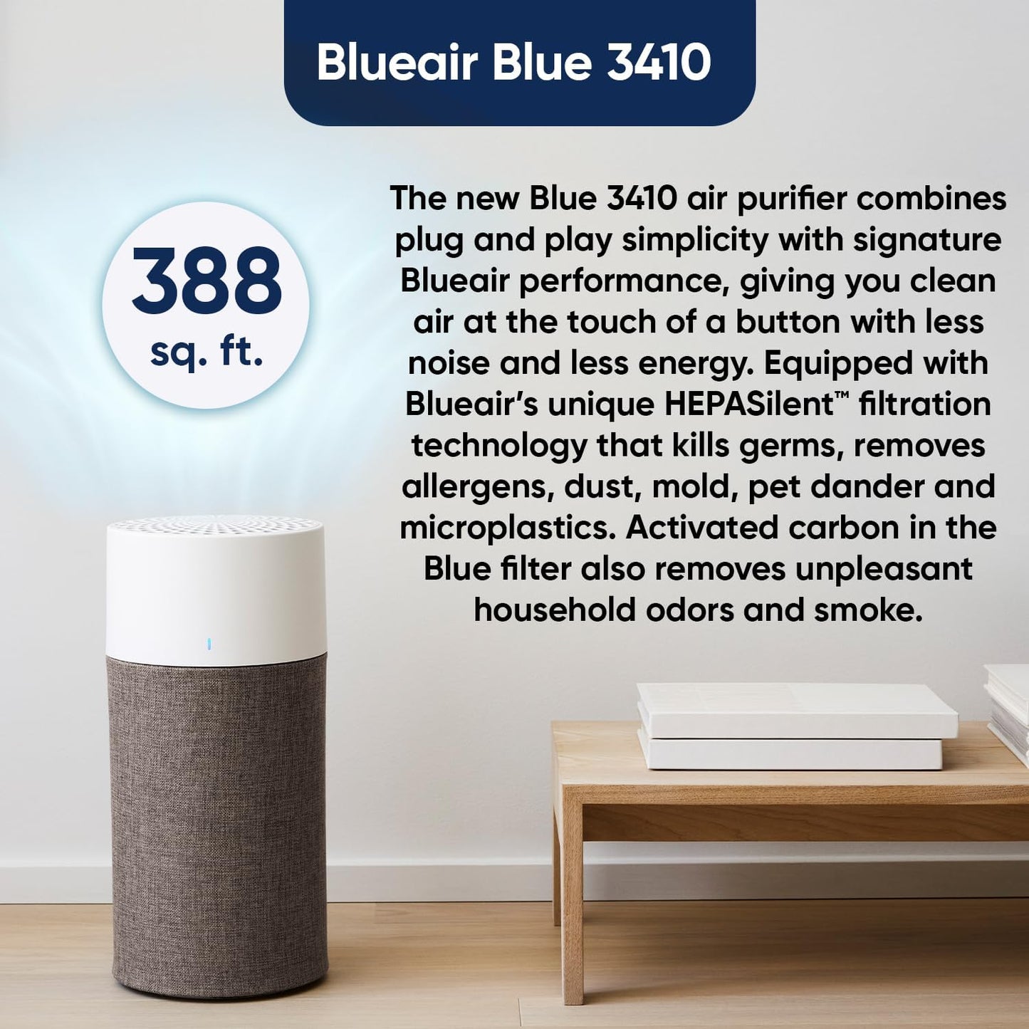 BLUEAIR - Purificador de aire para dormitorio, limpiador de aire pa...