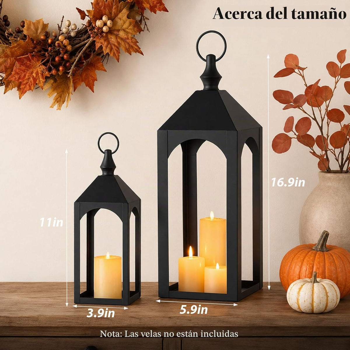 Staymoment Farol de metal negro para exteriores de 17 y 11 pulgadas...
