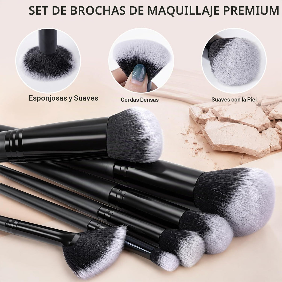 HGHDBT Juego de 65 brochas de maquillaje negro, kit de maquillaje p...
