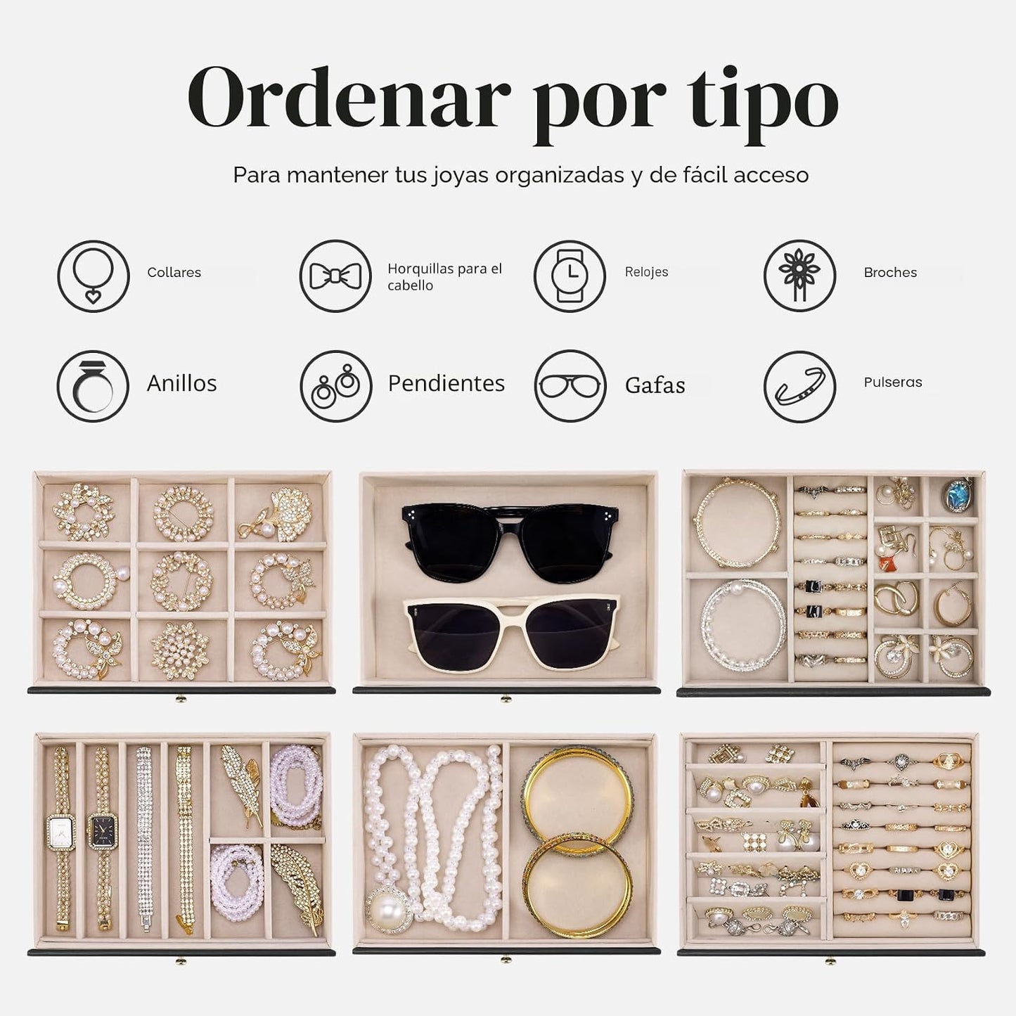 Dajasan Caja organizadora de joyas grande con 5 cajones, joyero par...