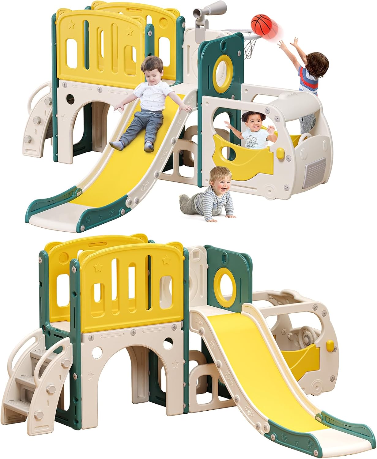 Set de juego con tobogán para niños pequeños con tema de autobús, t...