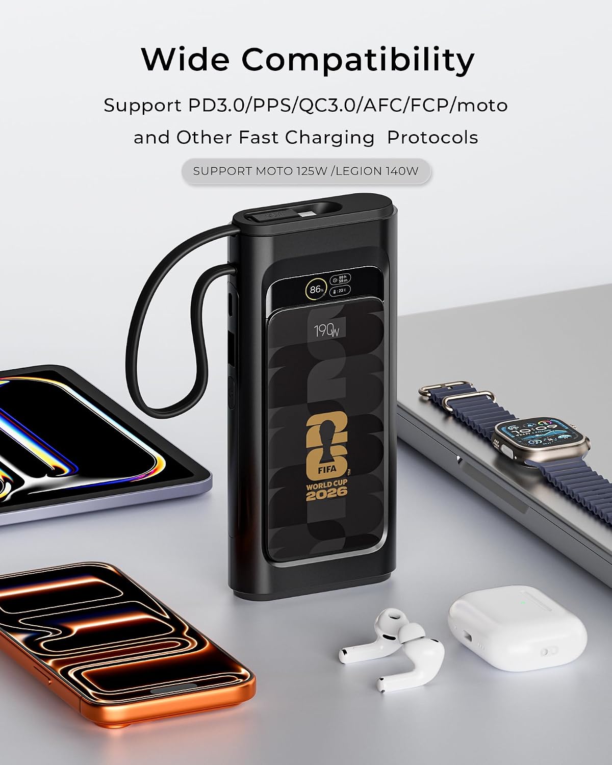 Banco de energía 2026 con licencia de la FIFA de 190 W 20000 mAh pa...