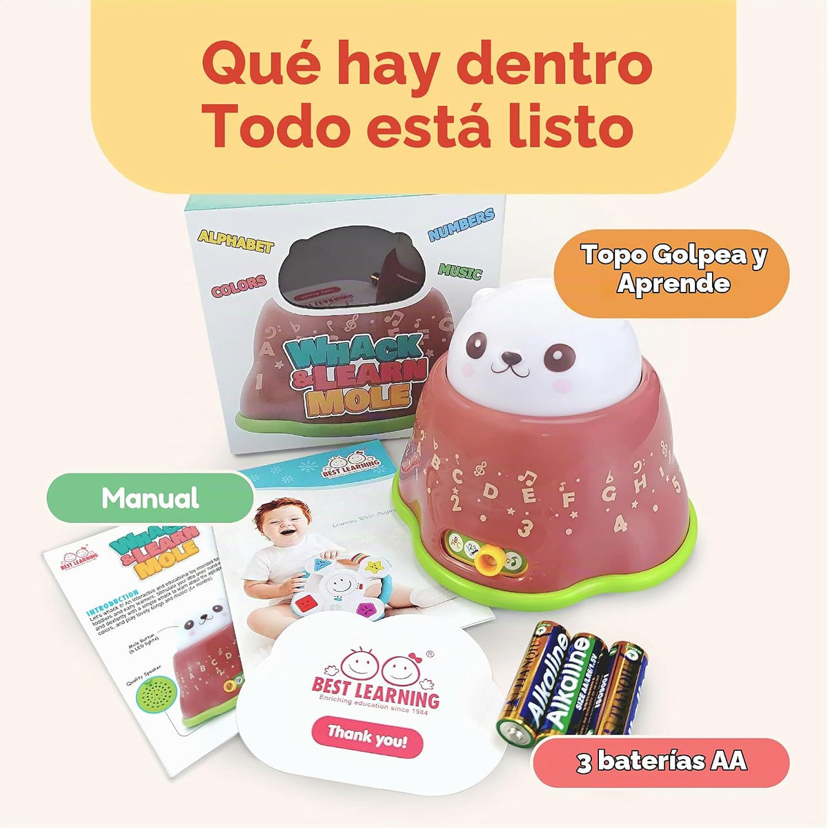 BEST LEARNING Whack and Learn Mole - Juguete musical educativo ilum...