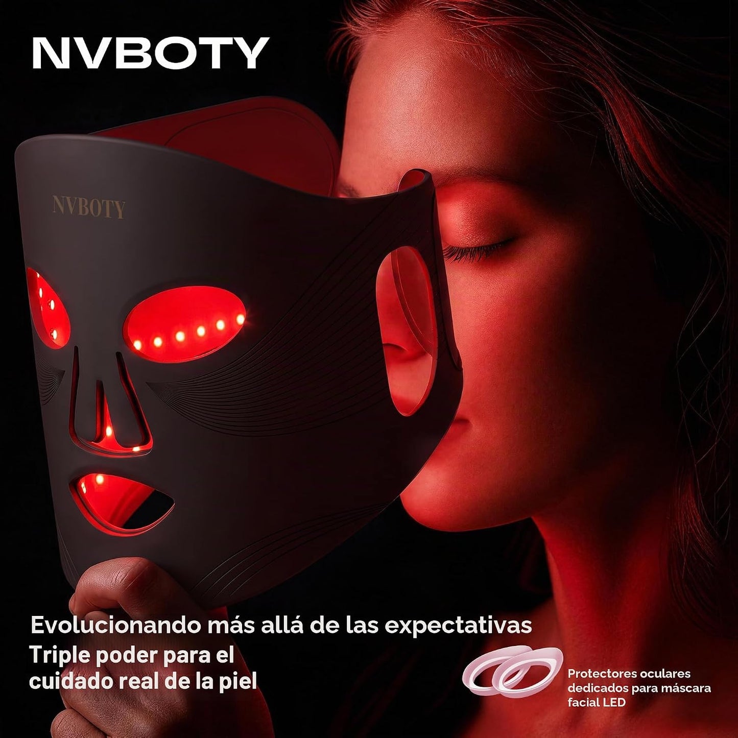 NVBOTY Terapia de luz con máscara facial LED, terapia de luz roja p...