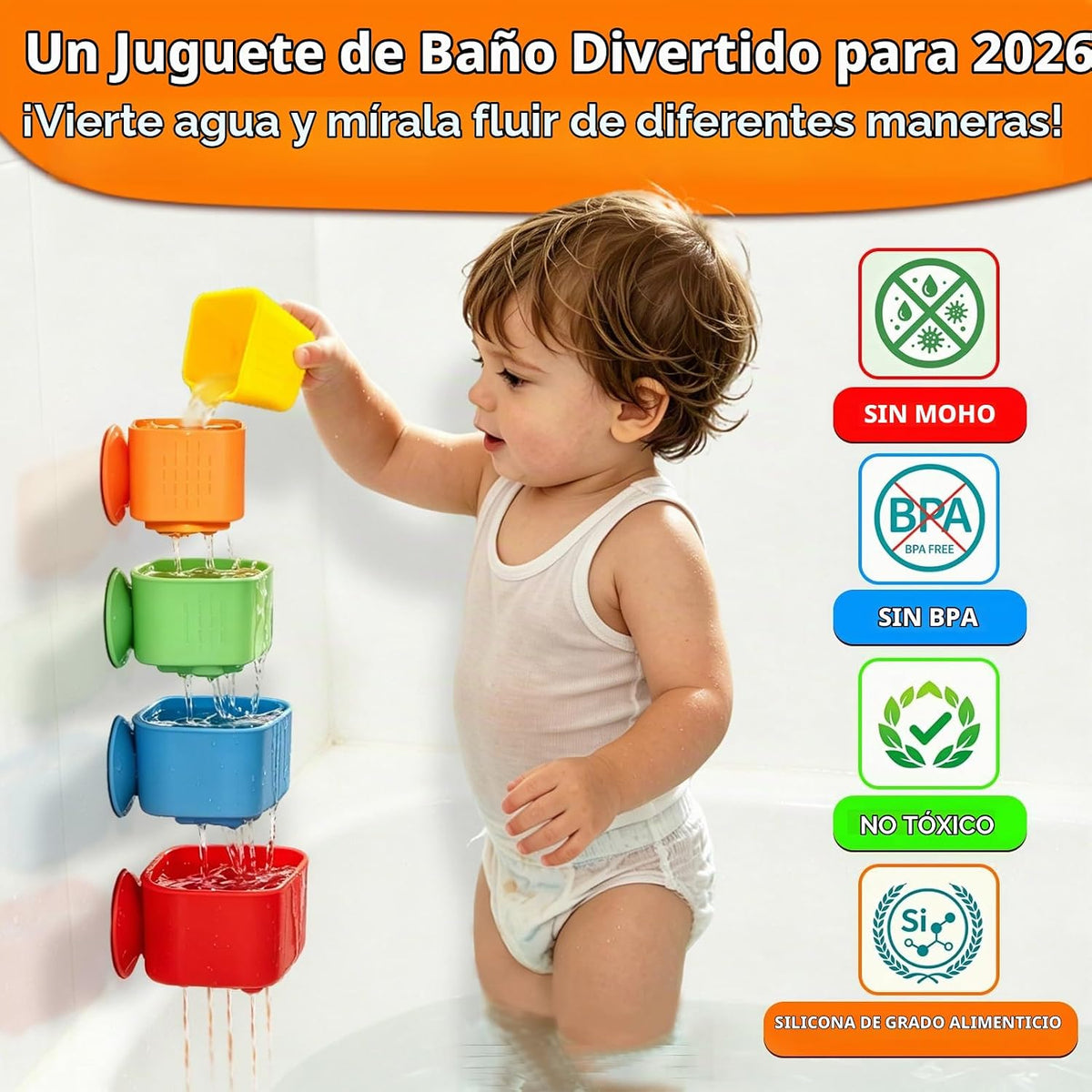 Juguetes de baño con ventosa para niños pequeños: 5 piezas de vasos...