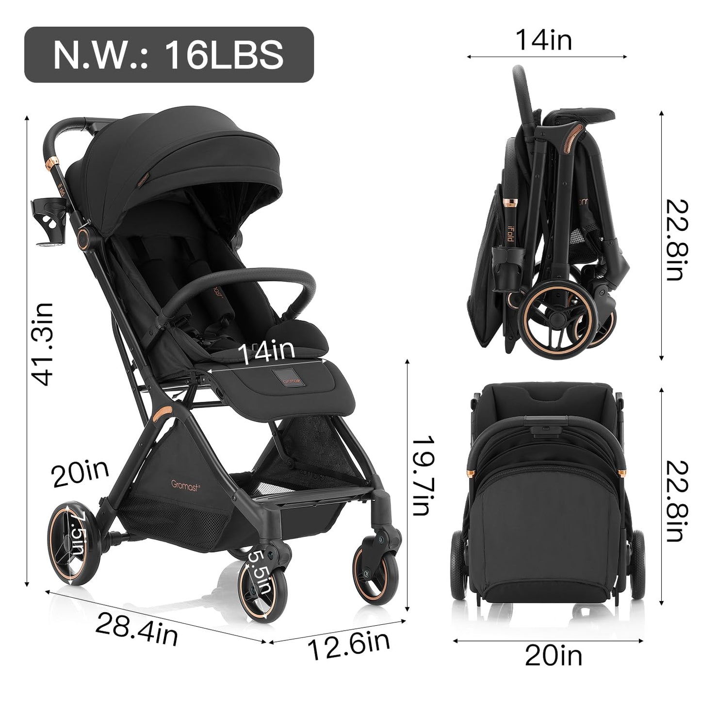 Gromast Gravity Folding Cochecito de Bebé Plegable - Cochecito de V...