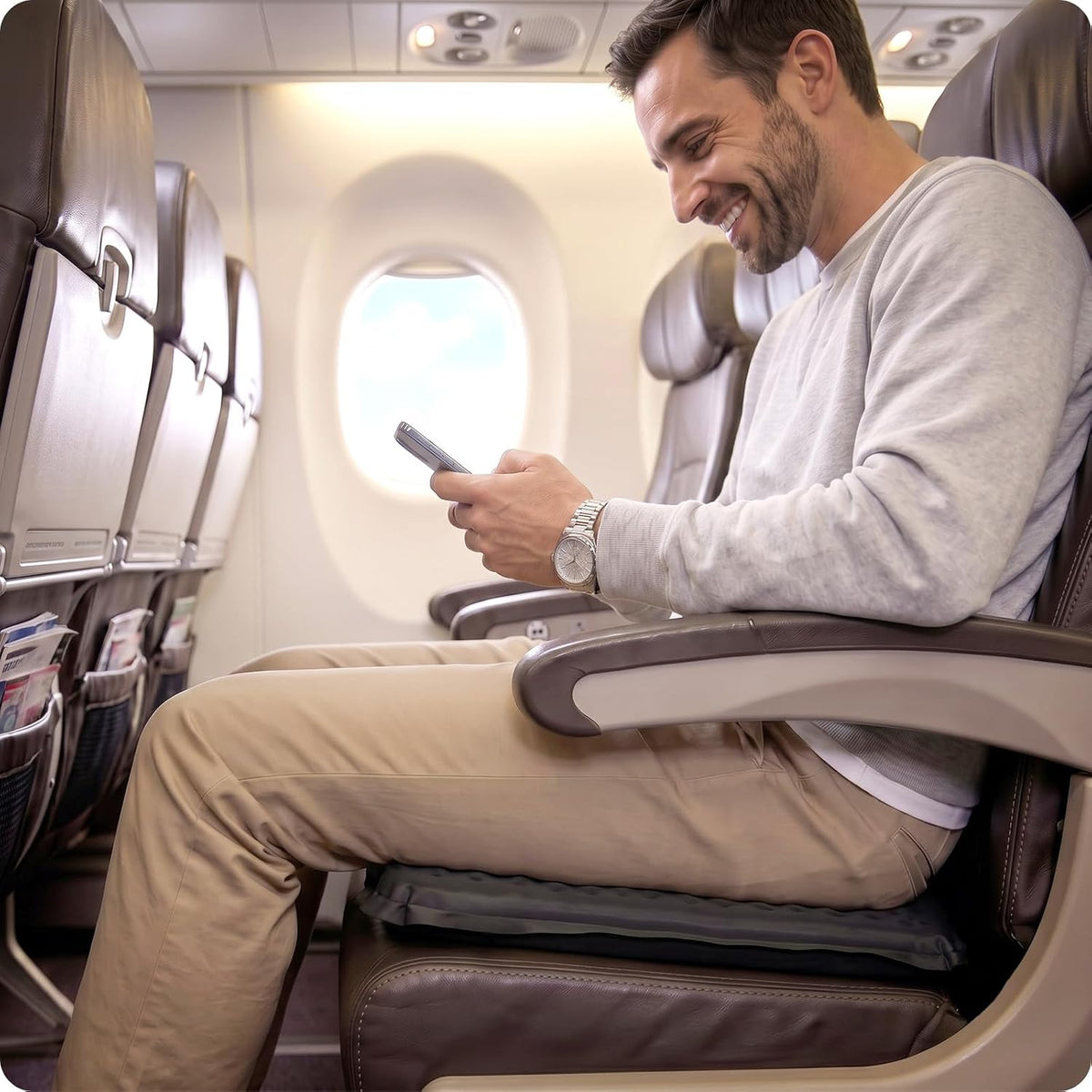 Cojín inflable para asiento de avión para viajes largos y estadios...