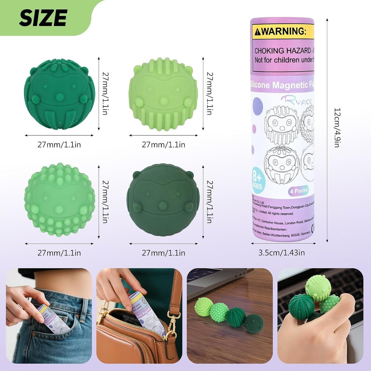 RYACO Pelotas magnéticas de silicona, paquete de 4 juguetes para al...