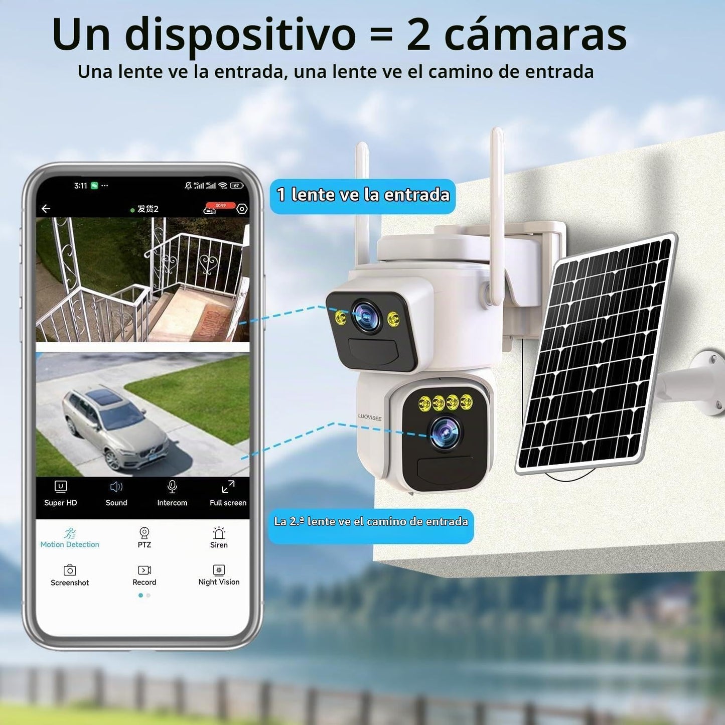 Luovisee Cámaras de doble lente para exteriores para cámaras de seg...
