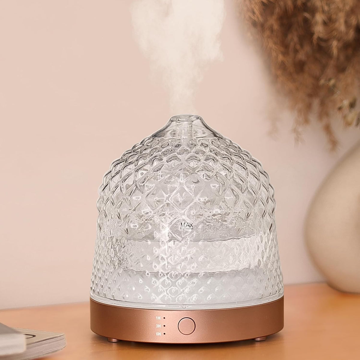 Difusor de aceite esencial de 200ml con depósito de vidrio, cúpula...