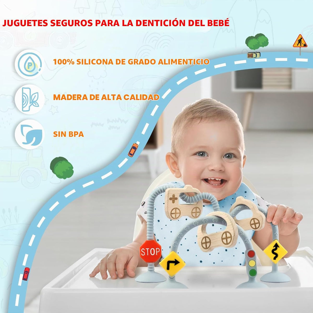 zeeloopbee Juguetes de succión para silla alta para bebés de 6 a 12...