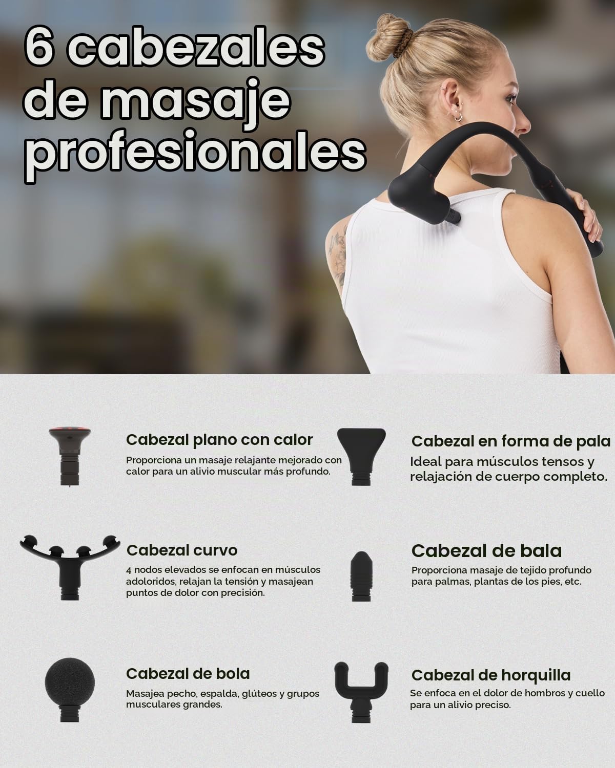 Pistola de masaje desmontable 2 en 1 con calor, masajeador muscular...