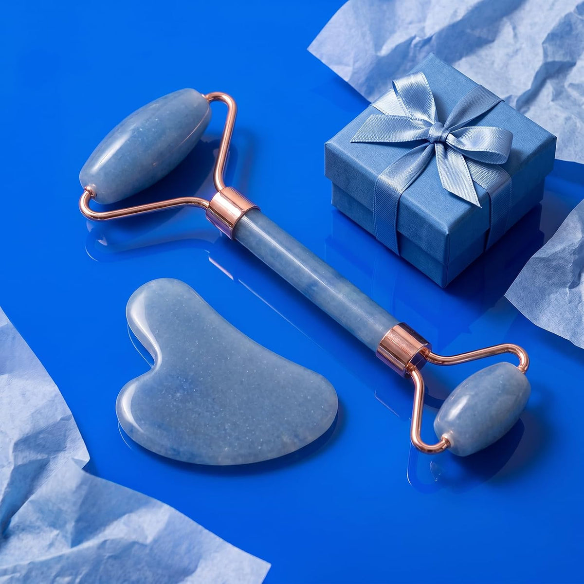 BAIMEI IcyMe Gua Sha &amp; Jade Face Roller Set, herramientas para...
