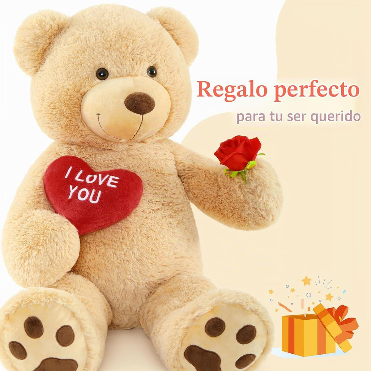 BENINY Osos de peluche gigantes en forma de corazón rojo, osos de p...
