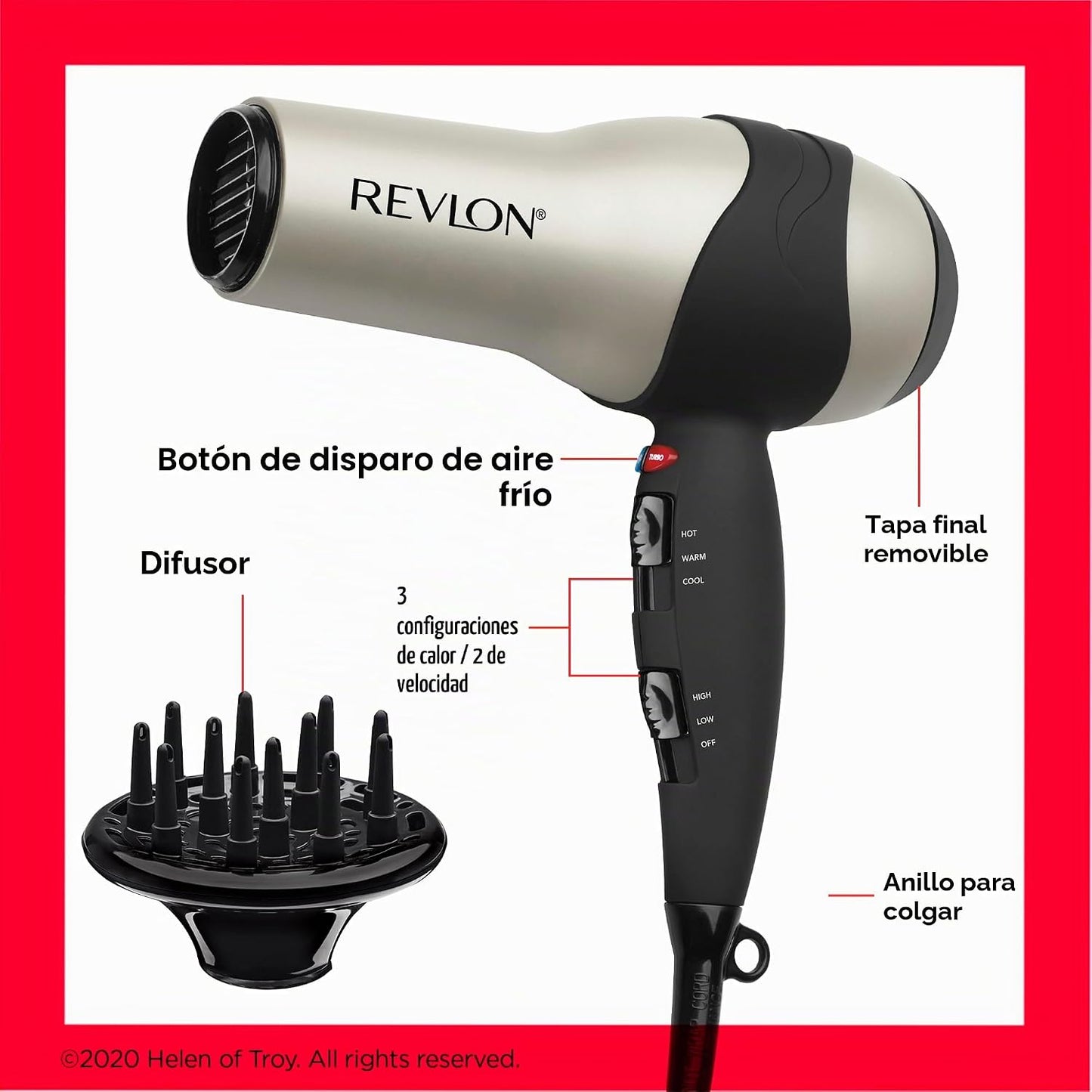 Revlon 1875 W Secador de pelo turbo voluminizador | Diseñado para m...