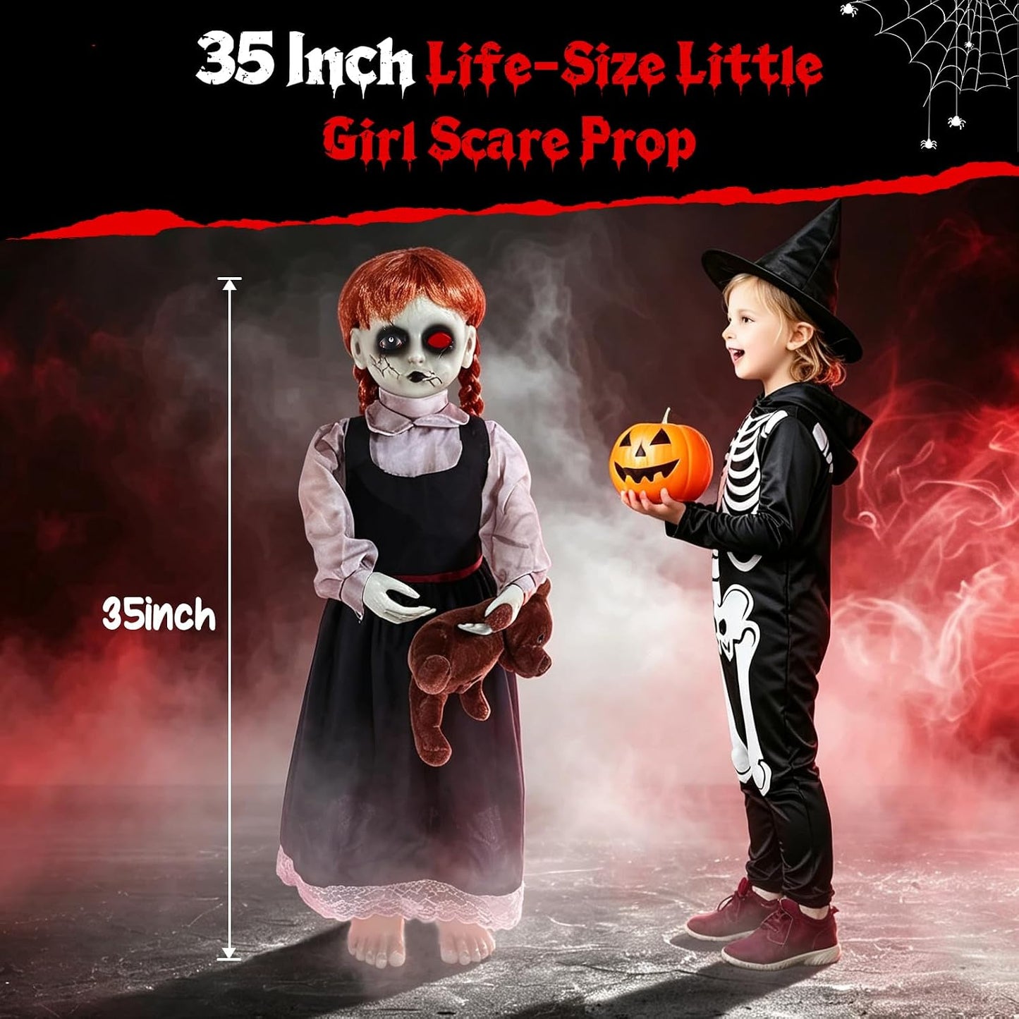 Quntis Niña embrujada animatrónica de Halloween de 35 pulgadas con...
