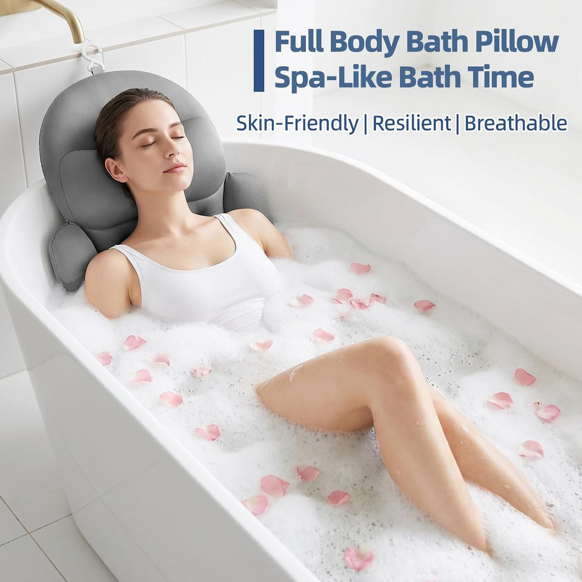 JUOIFIP Almohada de baño de cuerpo completo para bañera, soporte er...