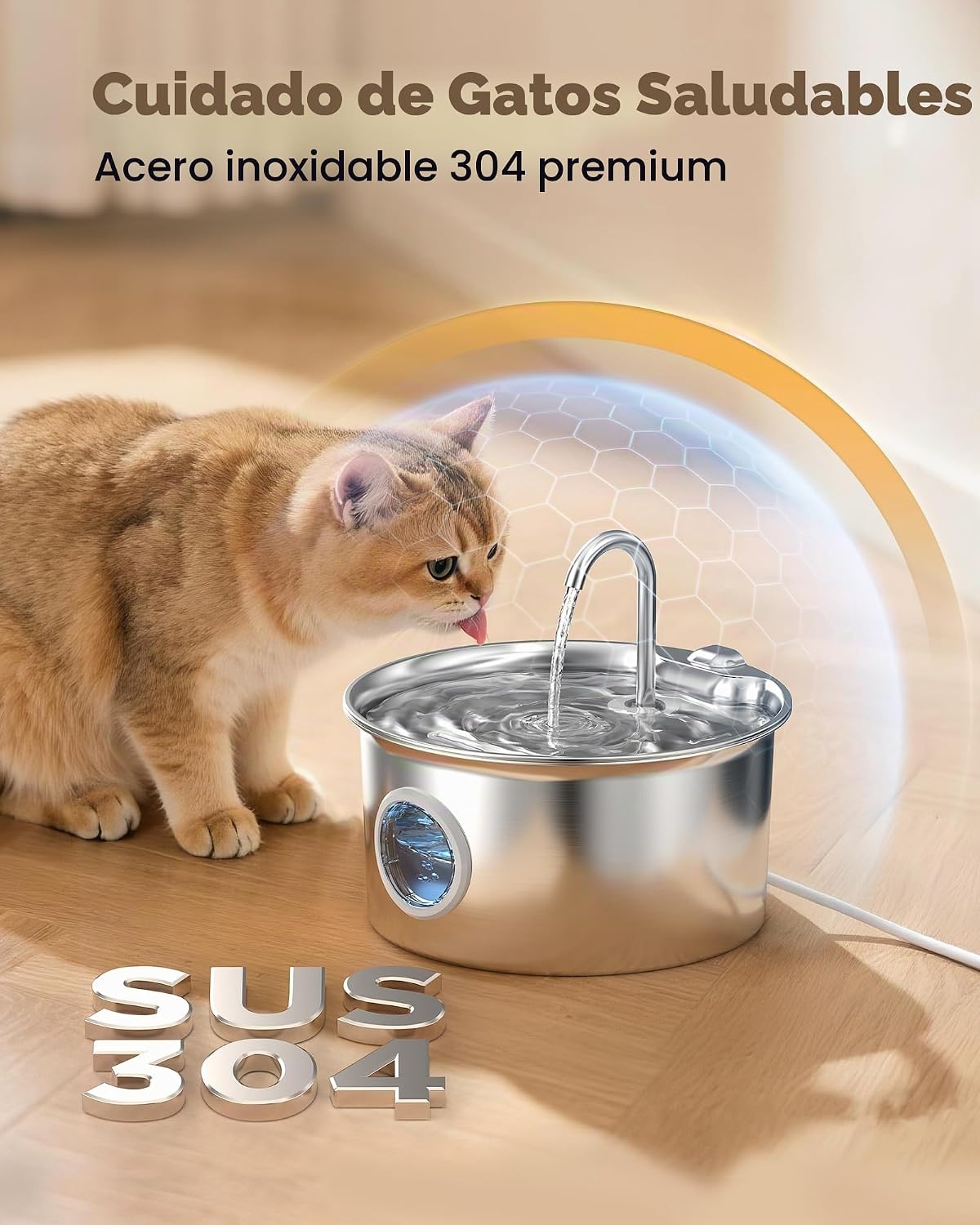 Fuente de agua para gatos de acero inoxidable: fuente para gatos co...