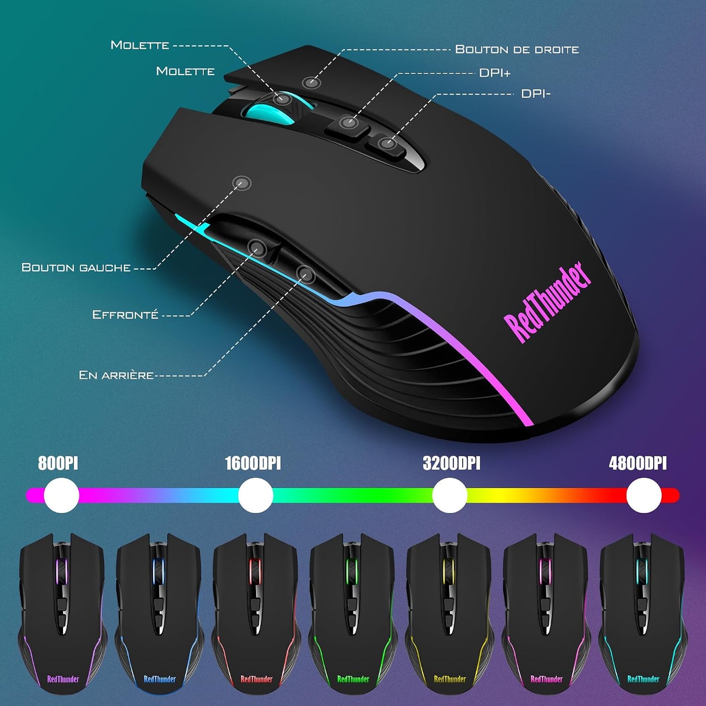 Combo de teclado y mouse inalámbrico para juegos RedThunder K10, ba...