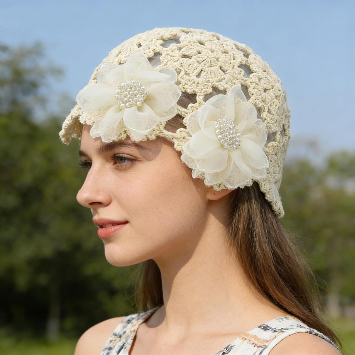 Gorro de ganchillo hecho a mano para mujer, sombrero de sol de enca...