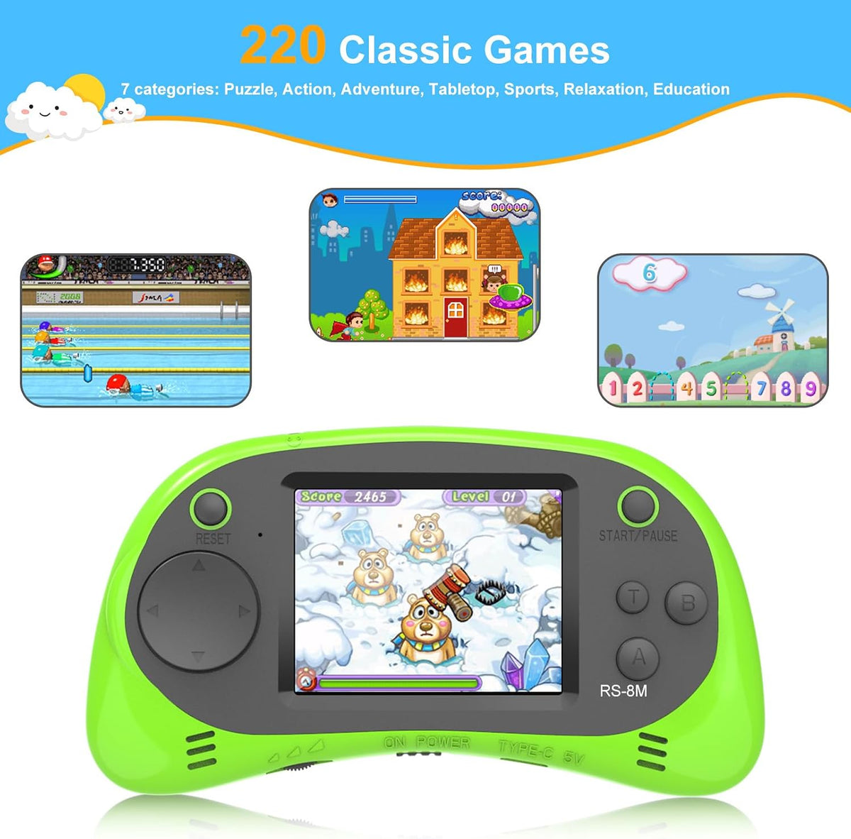 EASEGMER Reproductor de juegos de mano para niños, 220 juegos integ...