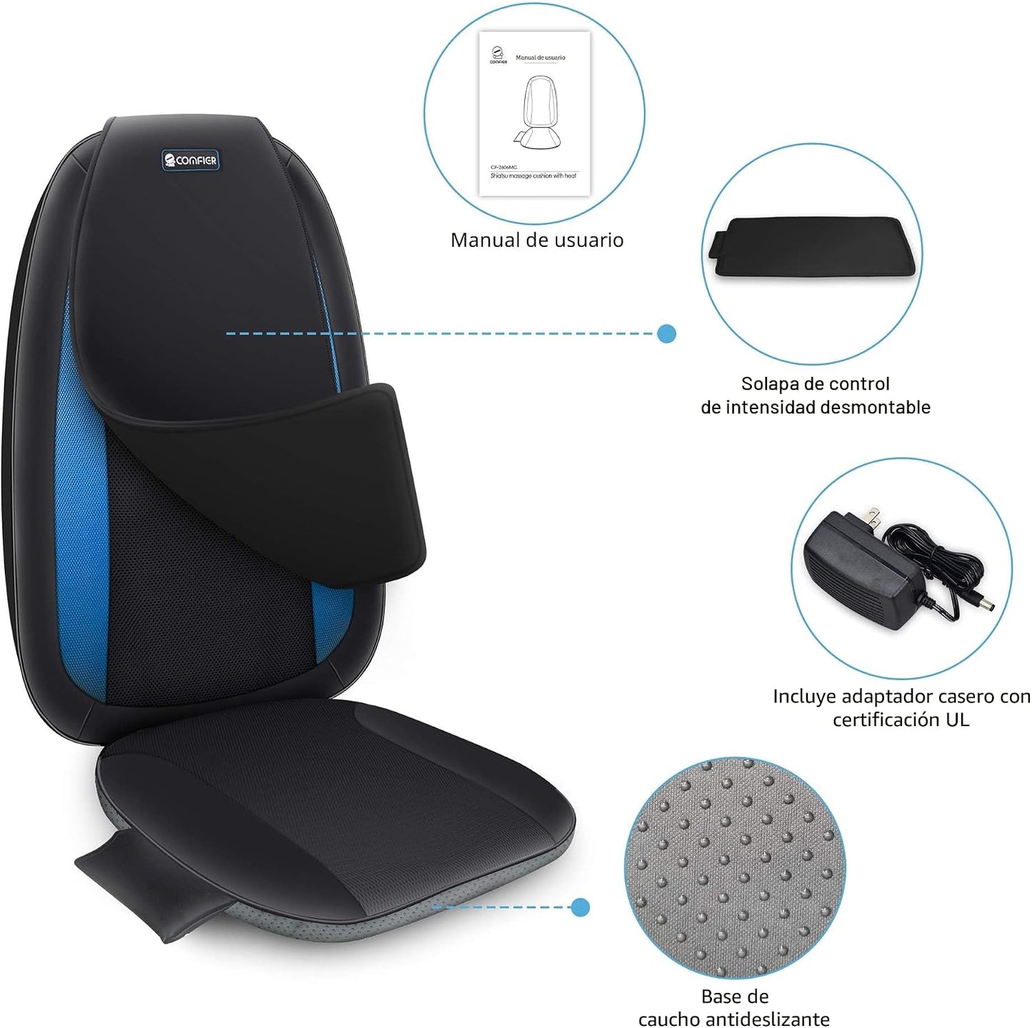 COMFIER - Masajeador de espalda Shiatsu con calor, almohadilla masa...