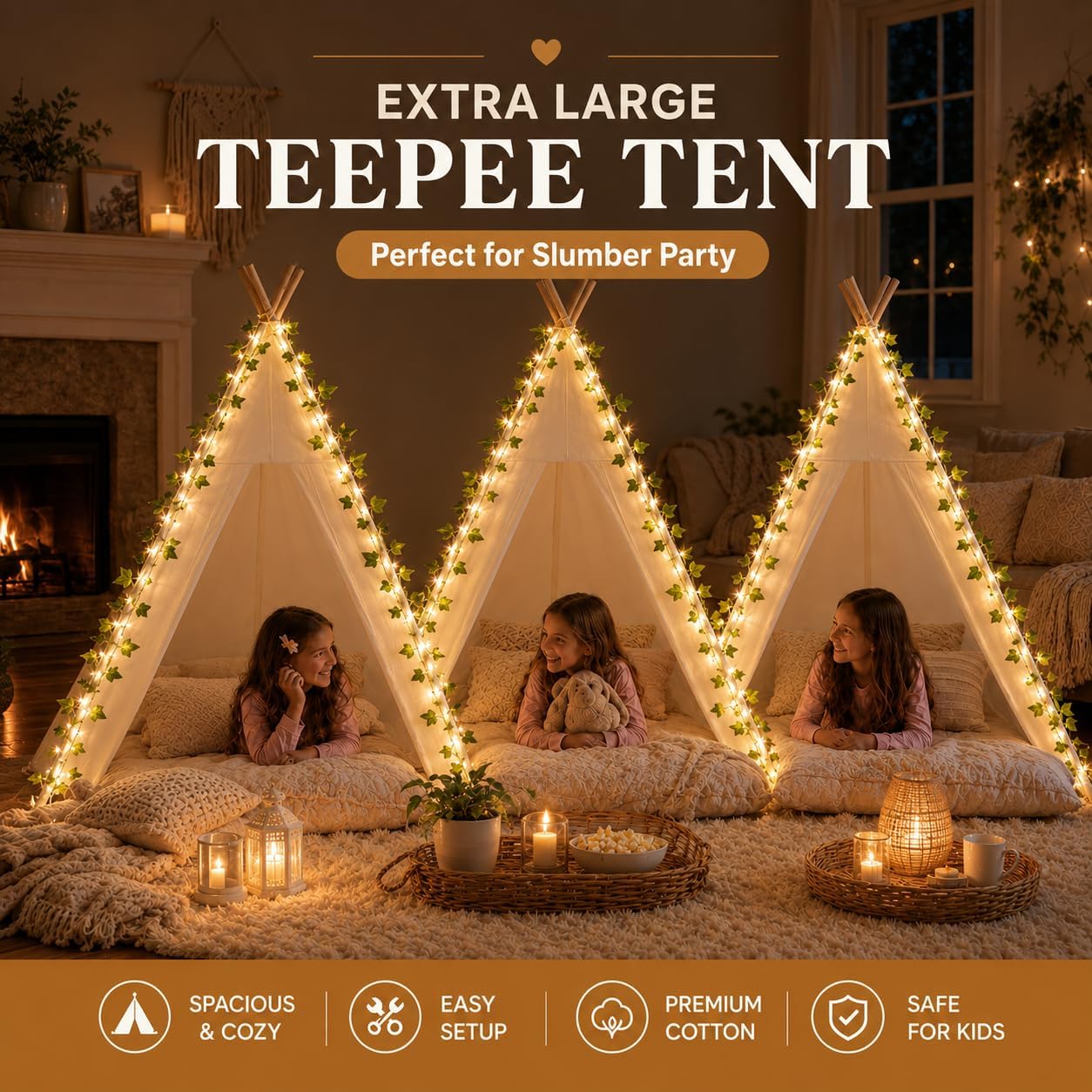 Tienda de campaña tipo tipi grande XXL para adultos y niños con luz...