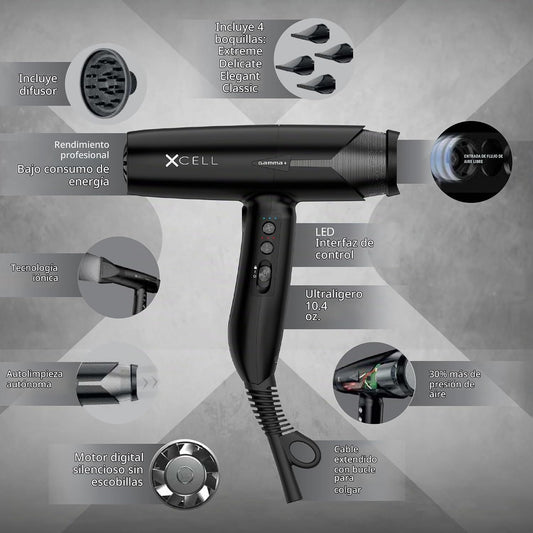 Secador de pelo profesional ultraligero GAMMA+ XCell con motor digi...