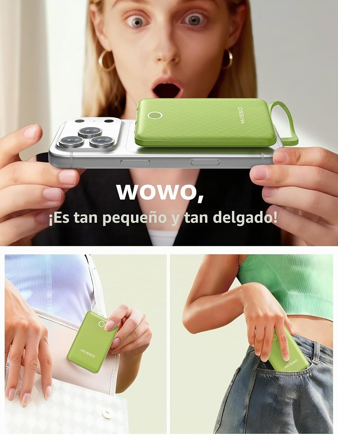 miisso Cargador portátil mini de 10000 mAh con cable incorporado, b...