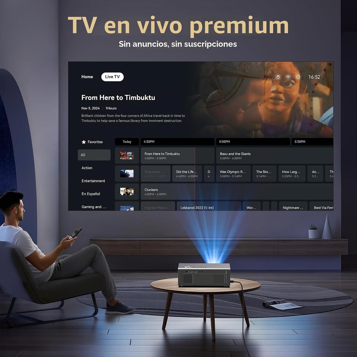 Proyector 4K con WiFi y Bluetooth, enfoque automático AI y 6D Keyst...