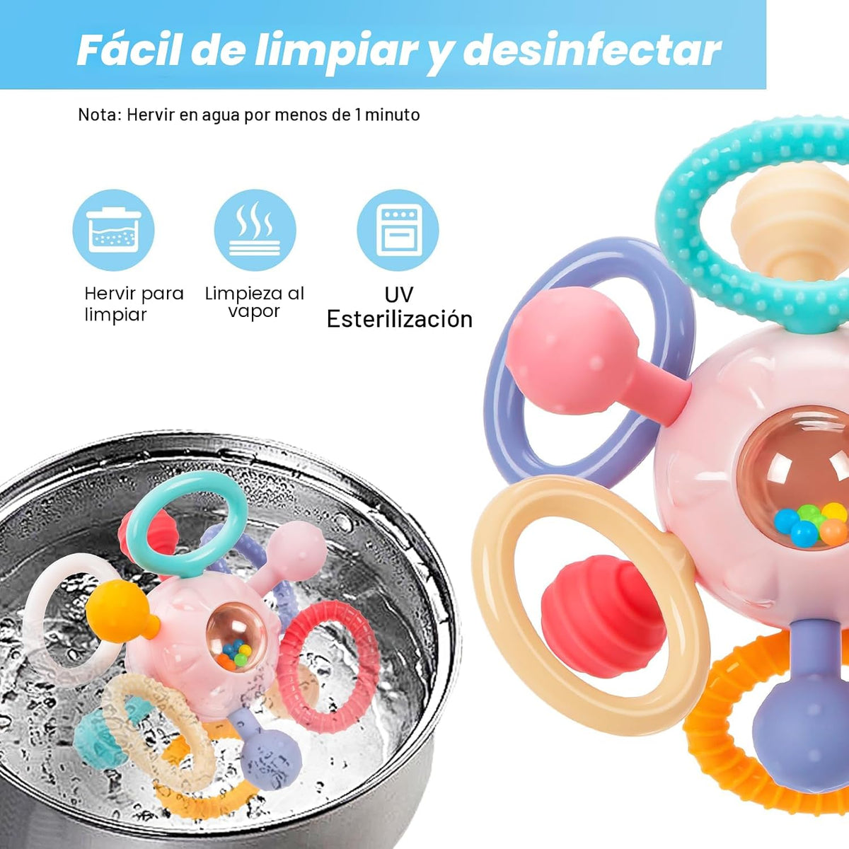 Baby Montessori - Juguete sensorial para dentición, 0-6, 6-12 meses...