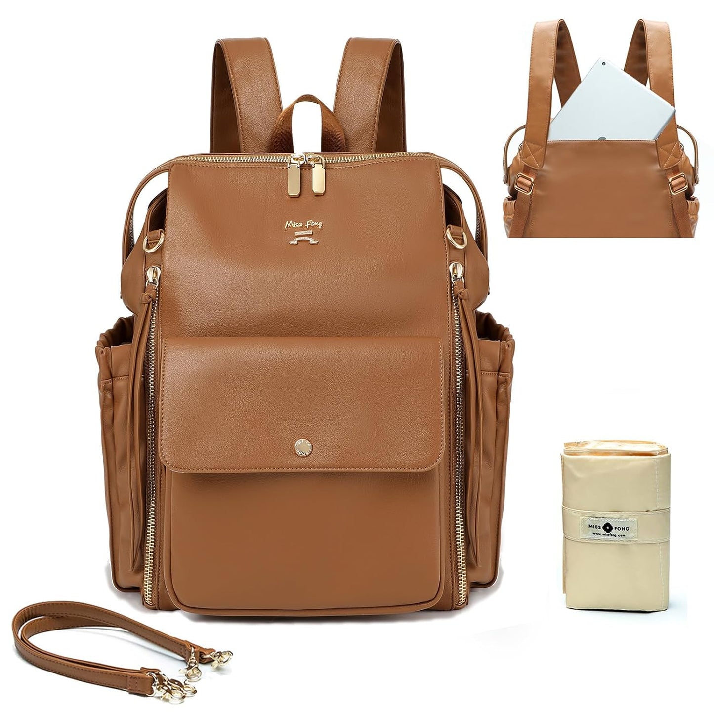 Miss fong - Mochila para pañales de bebé, bolsa de pañales de cuero...