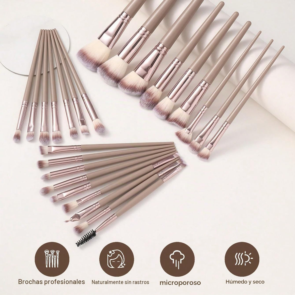 HGHDBT Juego de 44 brochas de maquillaje marrón, kit de maquillaje...