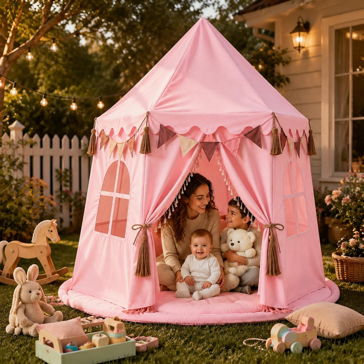 Tienda de campaña extragrande para niños con luces de estrellas, ba...