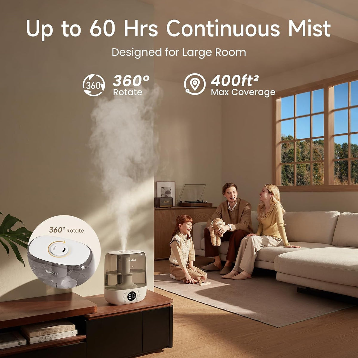Provirtec Humidificador de niebla fría para dormitorio autolimpiant...