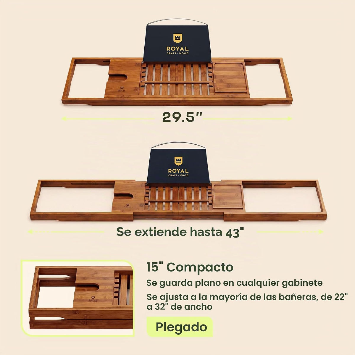 ROYAL CRAFT WOOD Bandeja de bañera plegable de alta calidad, bandej...